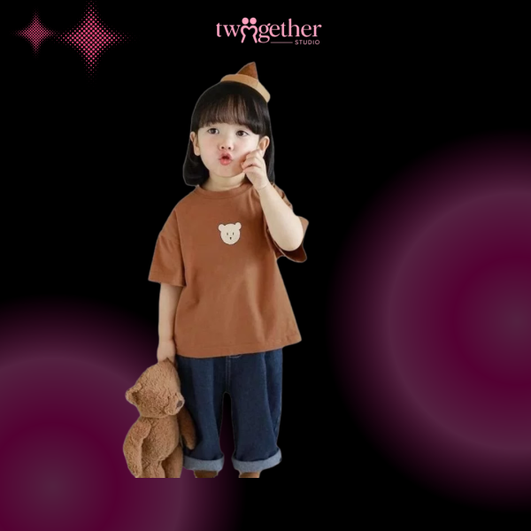 Áo gia đình - Áo thun 2 màu nâu kem gấu nhỏ cottton 100% co giãn 4c, hình in bền chặt- Twogether Studio - Hình ảnh 3