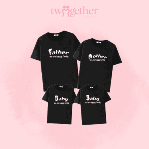 Mua áo thun gia đình màu đen in chữ Father, Mother, Baby tối giản, hiện đại và gắn kết.