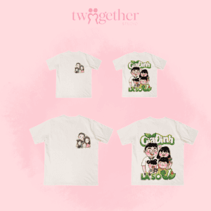 Áo thun gia đình Twogether Studio thiết kế chibi cả gia đình, áo thun gia đình cotton trắng dễ mặc